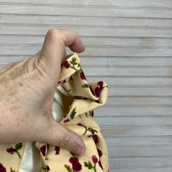 Lightweight Creamy Gold & Pink Floral Corduroy Tote Bag - Picture 6 of 10
